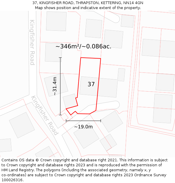 37, KINGFISHER ROAD, THRAPSTON, KETTERING, NN14 4GN: Plot and title map