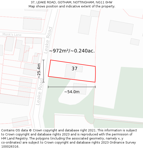 37, LEAKE ROAD, GOTHAM, NOTTINGHAM, NG11 0HW: Plot and title map