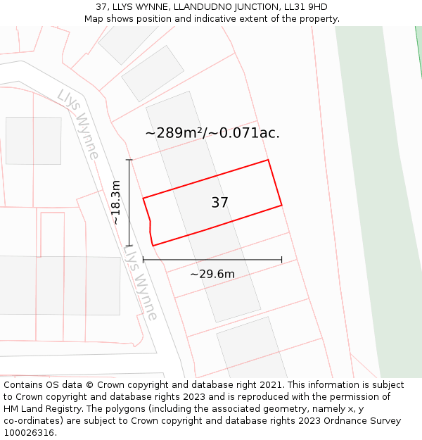 37, LLYS WYNNE, LLANDUDNO JUNCTION, LL31 9HD: Plot and title map