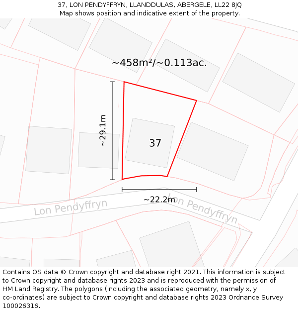 37, LON PENDYFFRYN, LLANDDULAS, ABERGELE, LL22 8JQ: Plot and title map