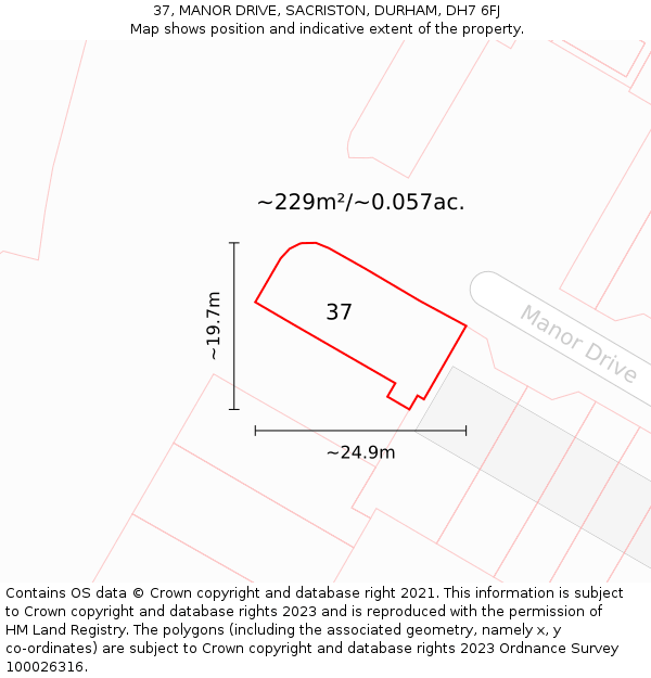 37, MANOR DRIVE, SACRISTON, DURHAM, DH7 6FJ: Plot and title map