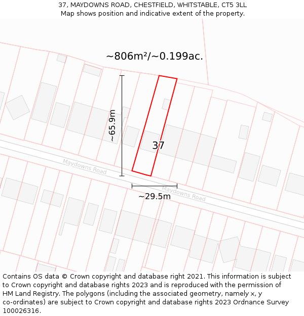 37, MAYDOWNS ROAD, CHESTFIELD, WHITSTABLE, CT5 3LL: Plot and title map