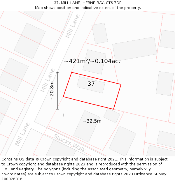 37, MILL LANE, HERNE BAY, CT6 7DP: Plot and title map