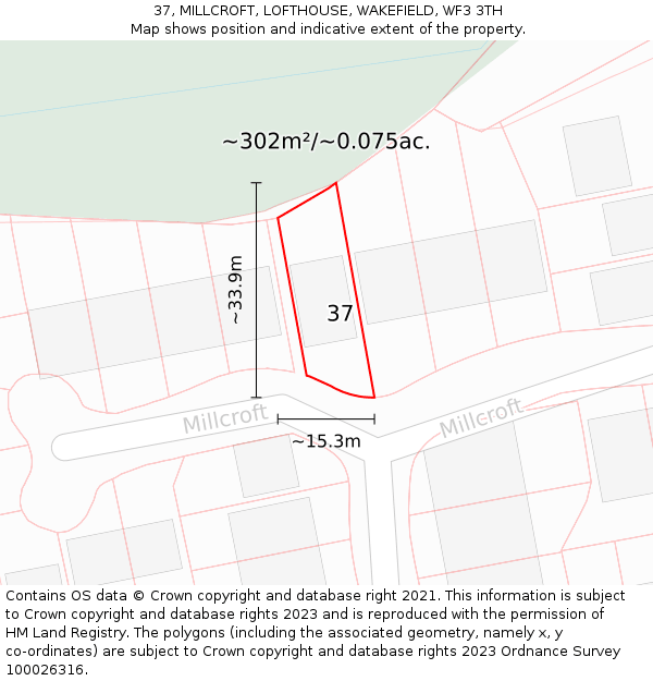 37, MILLCROFT, LOFTHOUSE, WAKEFIELD, WF3 3TH: Plot and title map