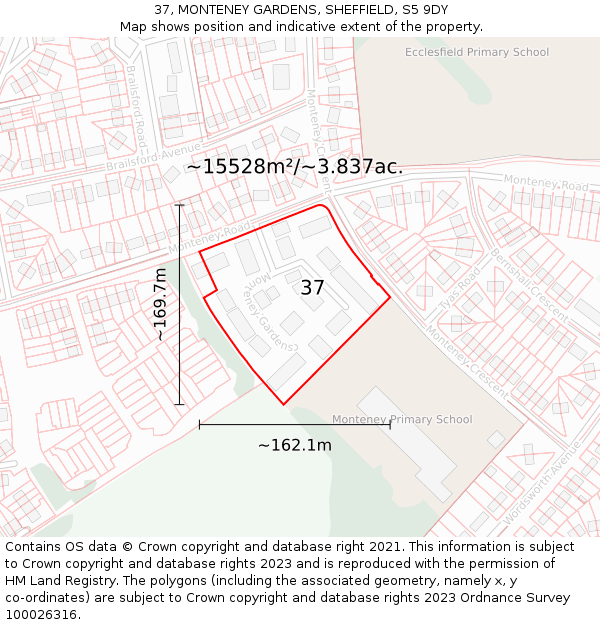 37, MONTENEY GARDENS, SHEFFIELD, S5 9DY: Plot and title map