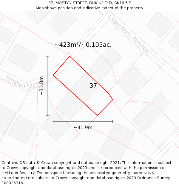 37, MOSTYN STREET, DUKINFIELD, SK16 5JS: Plot and title map