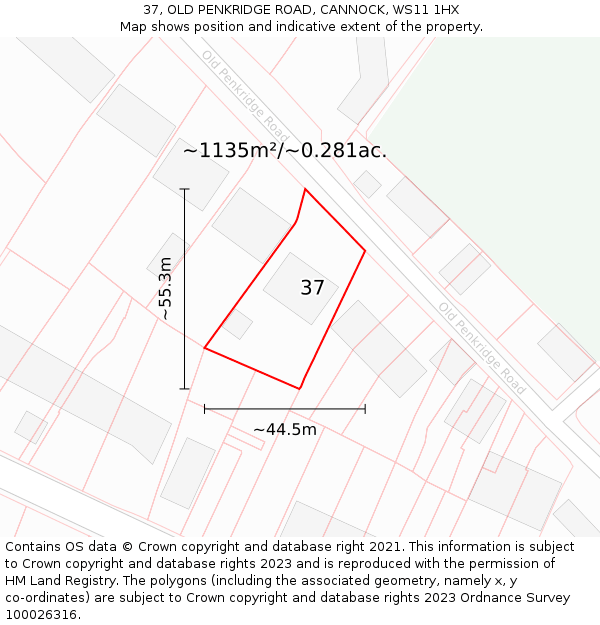 37, OLD PENKRIDGE ROAD, CANNOCK, WS11 1HX: Plot and title map