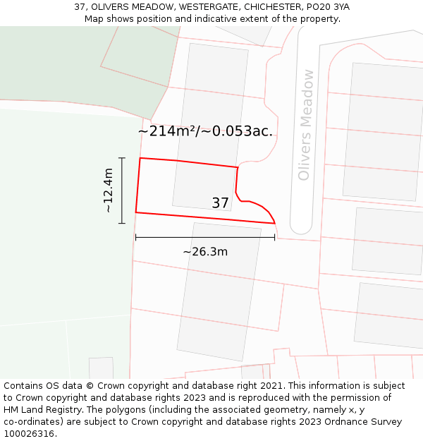 37, OLIVERS MEADOW, WESTERGATE, CHICHESTER, PO20 3YA: Plot and title map