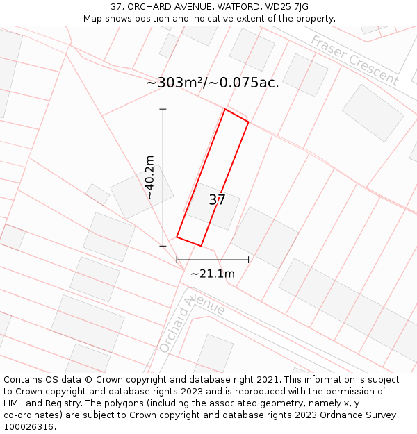 37, ORCHARD AVENUE, WATFORD, WD25 7JG: Plot and title map