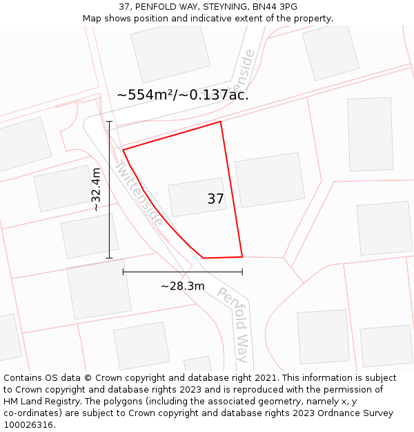 37, PENFOLD WAY, STEYNING, BN44 3PG: Plot and title map