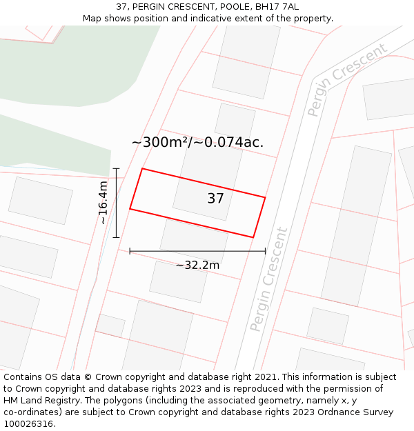 37, PERGIN CRESCENT, POOLE, BH17 7AL: Plot and title map