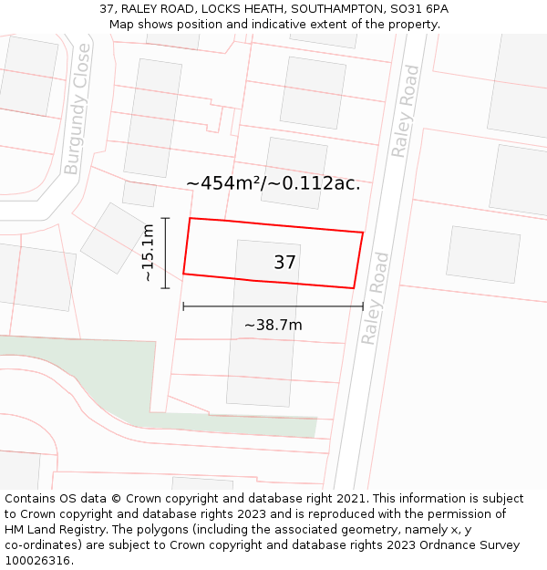 37, RALEY ROAD, LOCKS HEATH, SOUTHAMPTON, SO31 6PA: Plot and title map