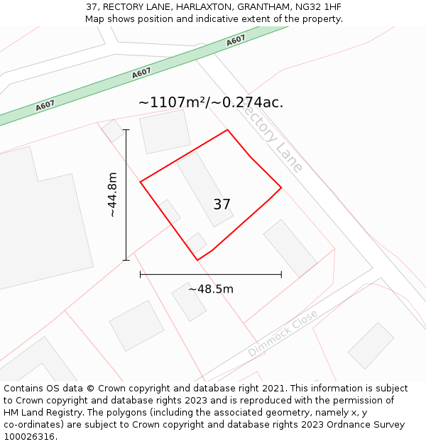 37, RECTORY LANE, HARLAXTON, GRANTHAM, NG32 1HF: Plot and title map