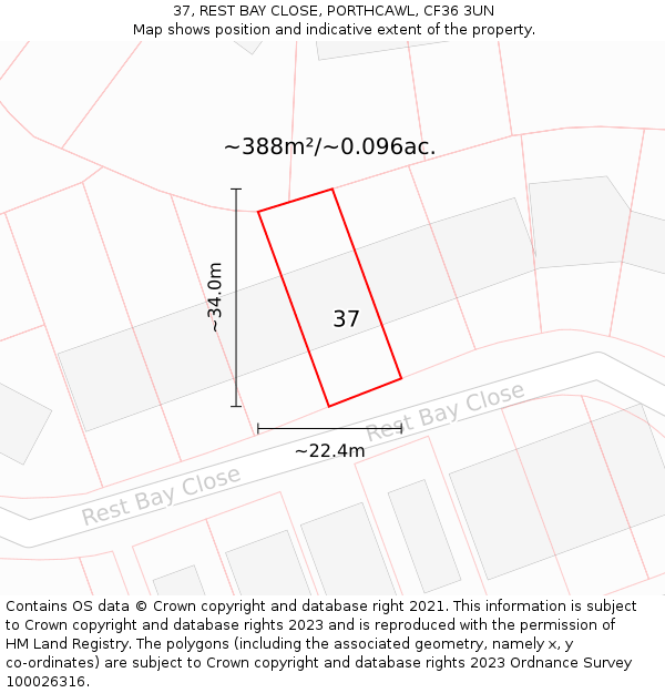 37, REST BAY CLOSE, PORTHCAWL, CF36 3UN: Plot and title map