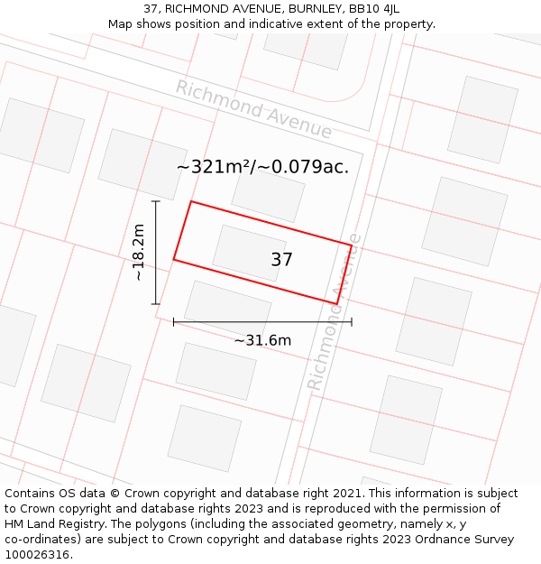 37, RICHMOND AVENUE, BURNLEY, BB10 4JL: Plot and title map