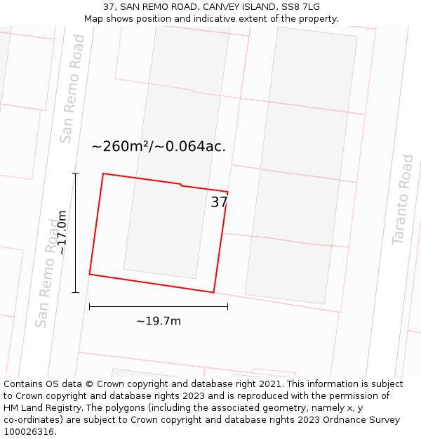 37, SAN REMO ROAD, CANVEY ISLAND, SS8 7LG: Plot and title map