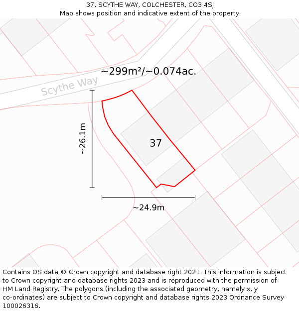 37, SCYTHE WAY, COLCHESTER, CO3 4SJ: Plot and title map