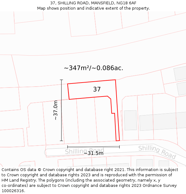 37, SHILLING ROAD, MANSFIELD, NG18 6AF: Plot and title map