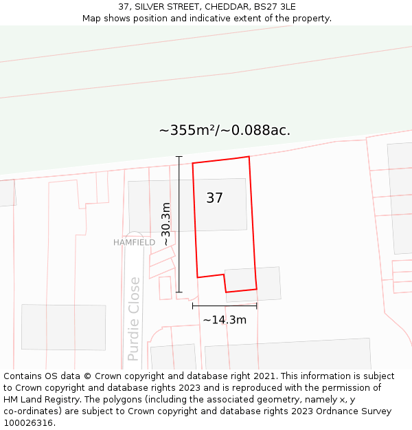 37, SILVER STREET, CHEDDAR, BS27 3LE: Plot and title map