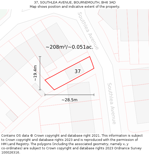 37, SOUTHLEA AVENUE, BOURNEMOUTH, BH6 3AD: Plot and title map