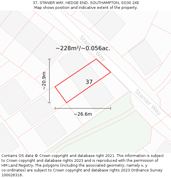 37, STANIER WAY, HEDGE END, SOUTHAMPTON, SO30 2XE: Plot and title map