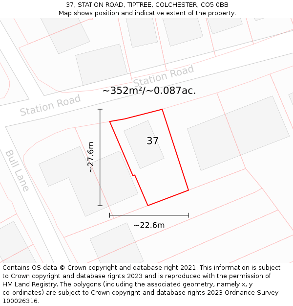 37, STATION ROAD, TIPTREE, COLCHESTER, CO5 0BB: Plot and title map