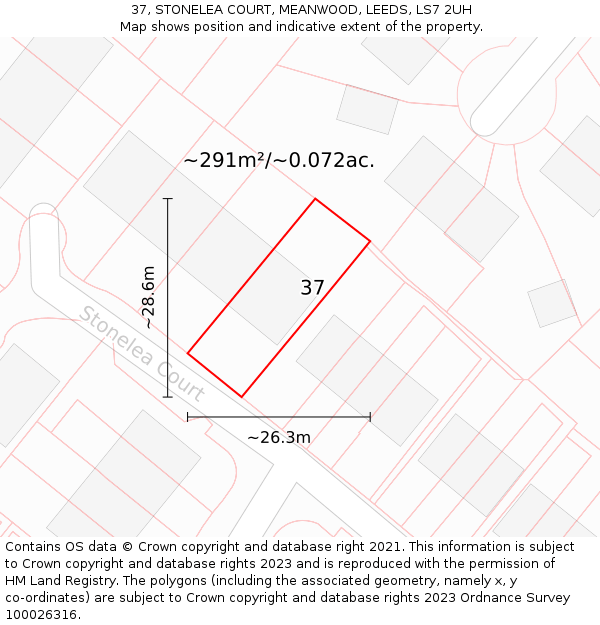 37, STONELEA COURT, MEANWOOD, LEEDS, LS7 2UH: Plot and title map