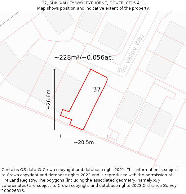 37, SUN VALLEY WAY, EYTHORNE, DOVER, CT15 4HL: Plot and title map