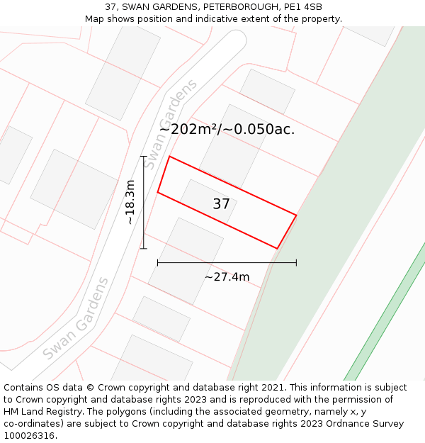 37, SWAN GARDENS, PETERBOROUGH, PE1 4SB: Plot and title map