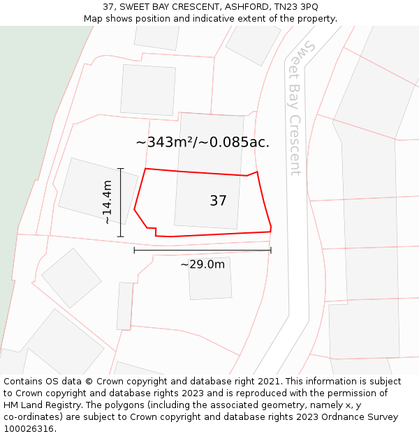 37, SWEET BAY CRESCENT, ASHFORD, TN23 3PQ: Plot and title map