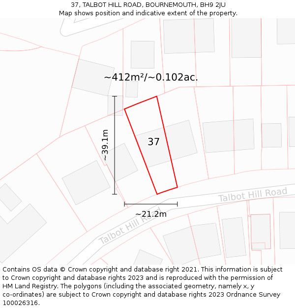 37, TALBOT HILL ROAD, BOURNEMOUTH, BH9 2JU: Plot and title map