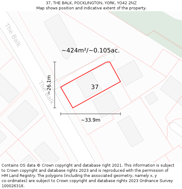 37, THE BALK, POCKLINGTON, YORK, YO42 2NZ: Plot and title map