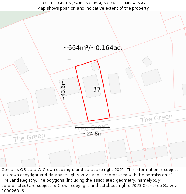 37, THE GREEN, SURLINGHAM, NORWICH, NR14 7AG: Plot and title map