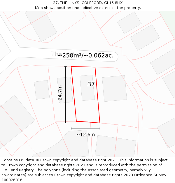 37, THE LINKS, COLEFORD, GL16 8HX: Plot and title map