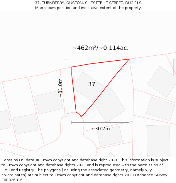 37, TURNBERRY, OUSTON, CHESTER LE STREET, DH2 1LS: Plot and title map