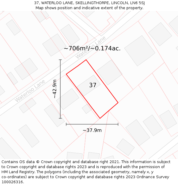 37, WATERLOO LANE, SKELLINGTHORPE, LINCOLN, LN6 5SJ: Plot and title map