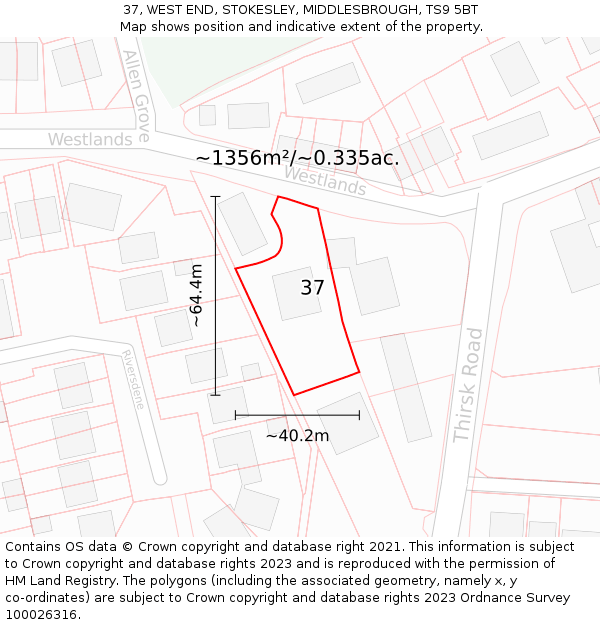 37, WEST END, STOKESLEY, MIDDLESBROUGH, TS9 5BT: Plot and title map