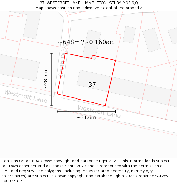 37, WESTCROFT LANE, HAMBLETON, SELBY, YO8 9JQ: Plot and title map