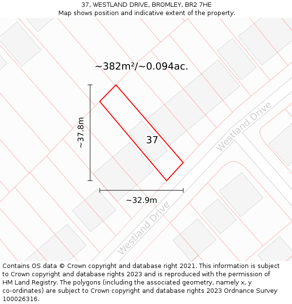 37, WESTLAND DRIVE, BROMLEY, BR2 7HE: Plot and title map