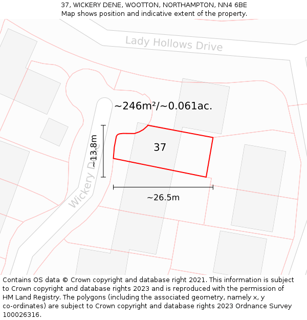 37, WICKERY DENE, WOOTTON, NORTHAMPTON, NN4 6BE: Plot and title map