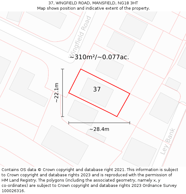 37, WINGFIELD ROAD, MANSFIELD, NG18 3HT: Plot and title map