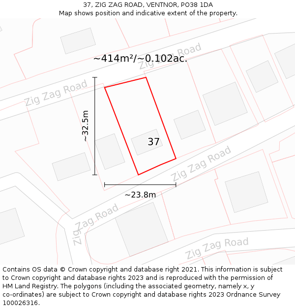 37, ZIG ZAG ROAD, VENTNOR, PO38 1DA: Plot and title map