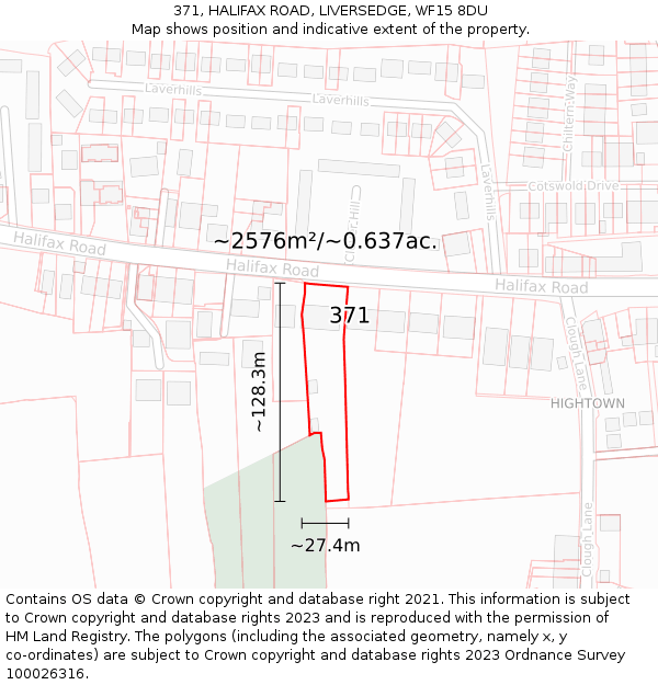 371, HALIFAX ROAD, LIVERSEDGE, WF15 8DU: Plot and title map