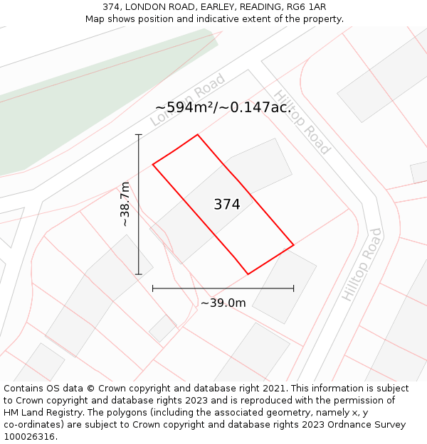 374, LONDON ROAD, EARLEY, READING, RG6 1AR: Plot and title map