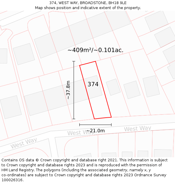 374, WEST WAY, BROADSTONE, BH18 9LE: Plot and title map