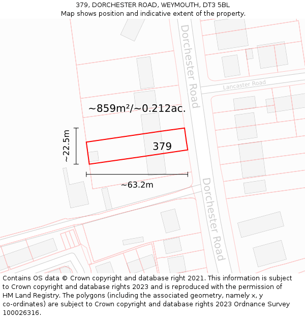 379, DORCHESTER ROAD, WEYMOUTH, DT3 5BL: Plot and title map