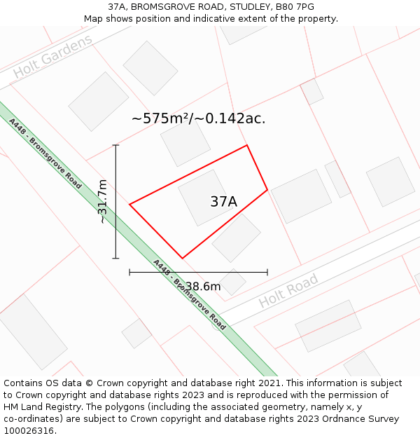 37A, BROMSGROVE ROAD, STUDLEY, B80 7PG: Plot and title map