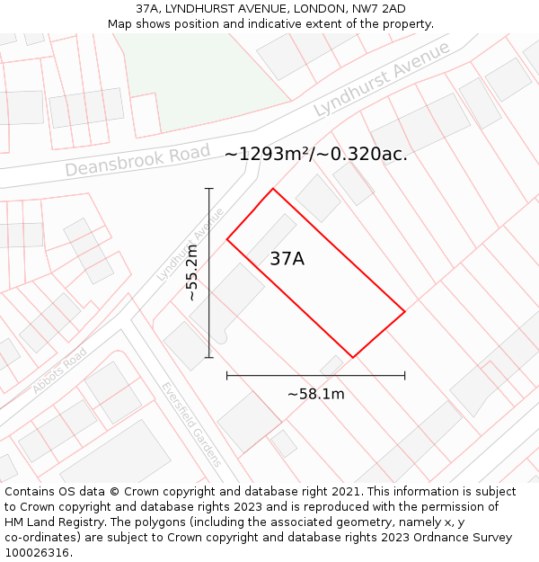 37A, LYNDHURST AVENUE, LONDON, NW7 2AD: Plot and title map