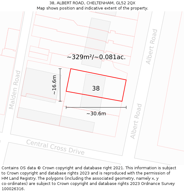 38, ALBERT ROAD, CHELTENHAM, GL52 2QX: Plot and title map