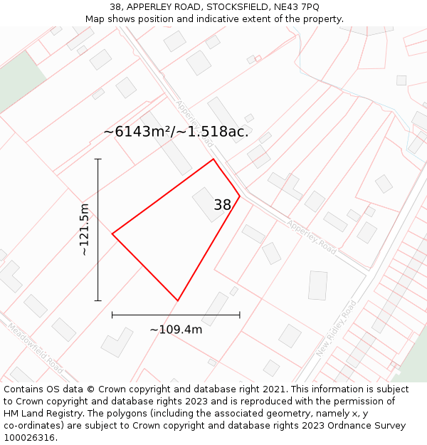 38, APPERLEY ROAD, STOCKSFIELD, NE43 7PQ: Plot and title map